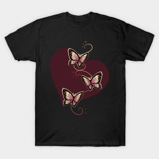 Pink Butterfly Trio Heart T-Shirt